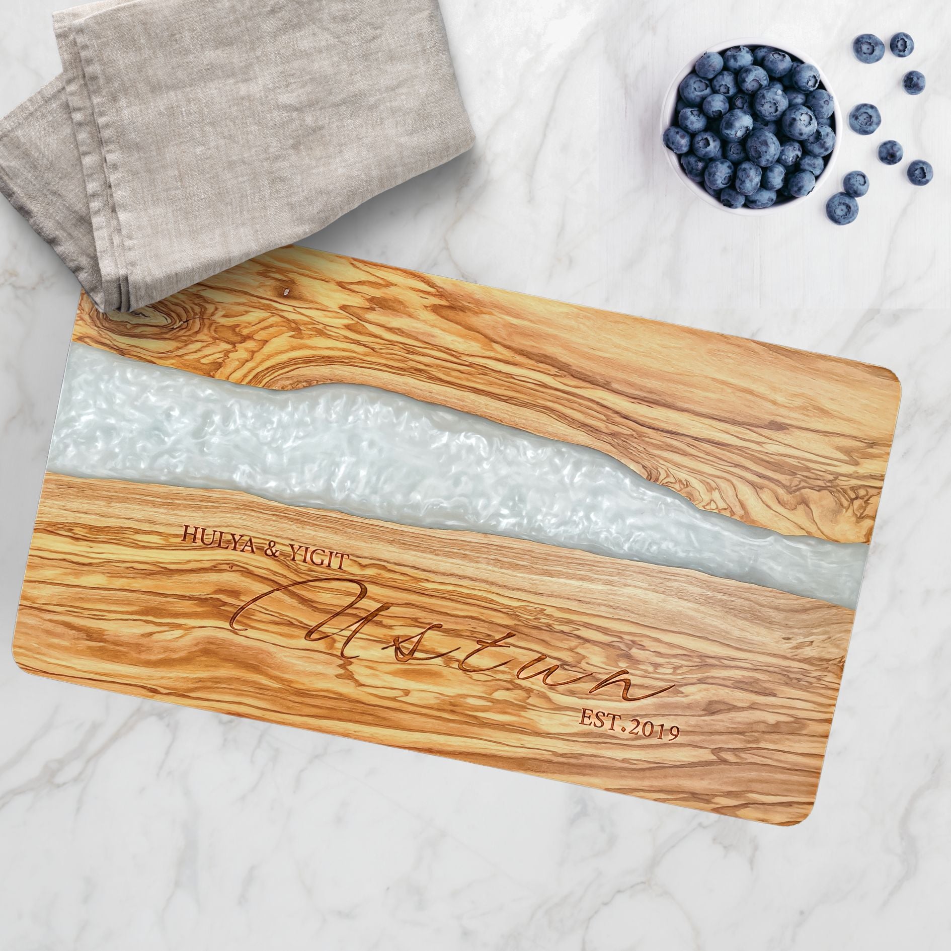 Custom White Resin Olive Wood Cutting Board