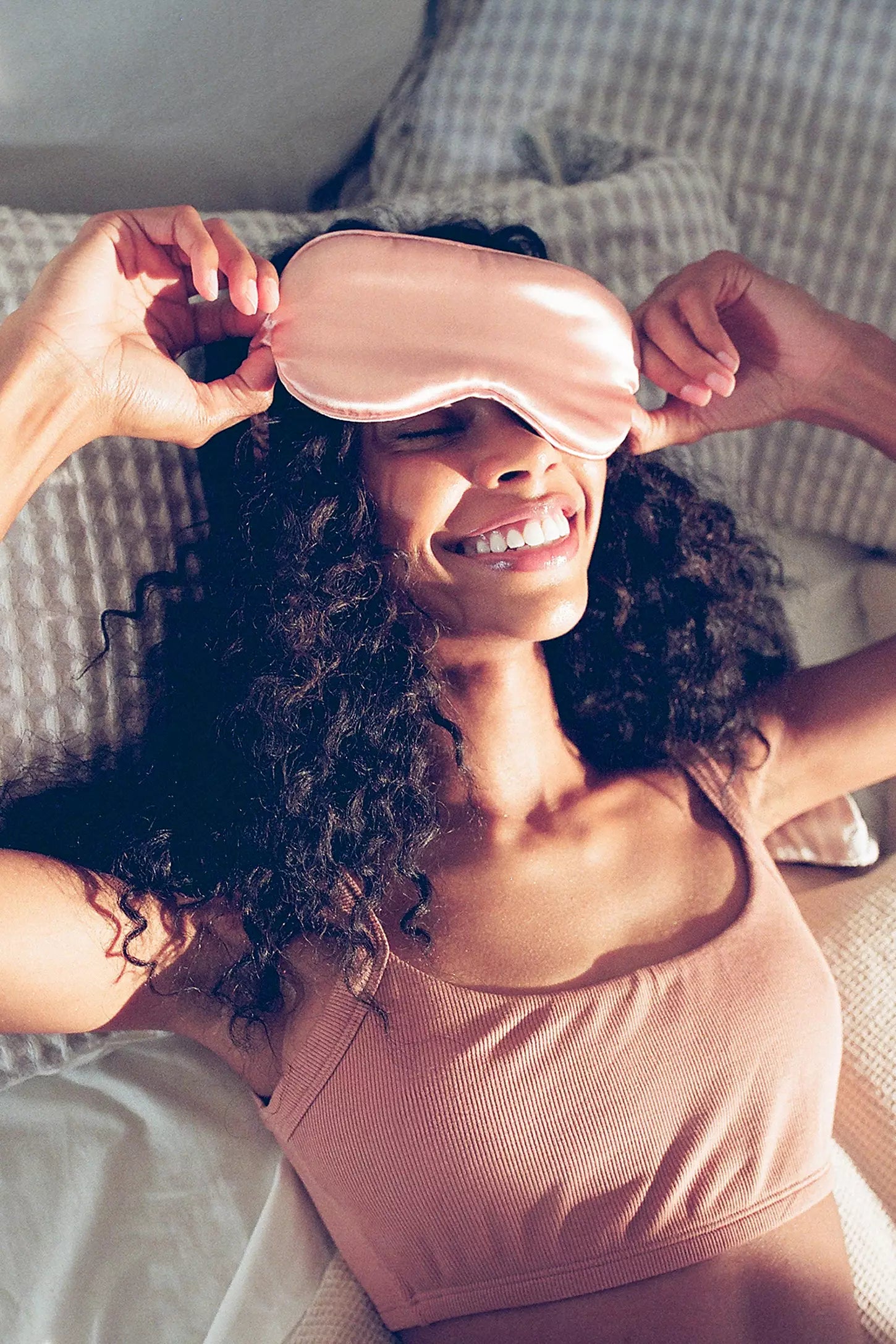 Blush Silk Eye Mask: Experience luxurious comfort with this blush silk eye mask. Perfect for serene sleep and relaxation, indulge in the softness and elegance of silk for a tranquil night's rest.