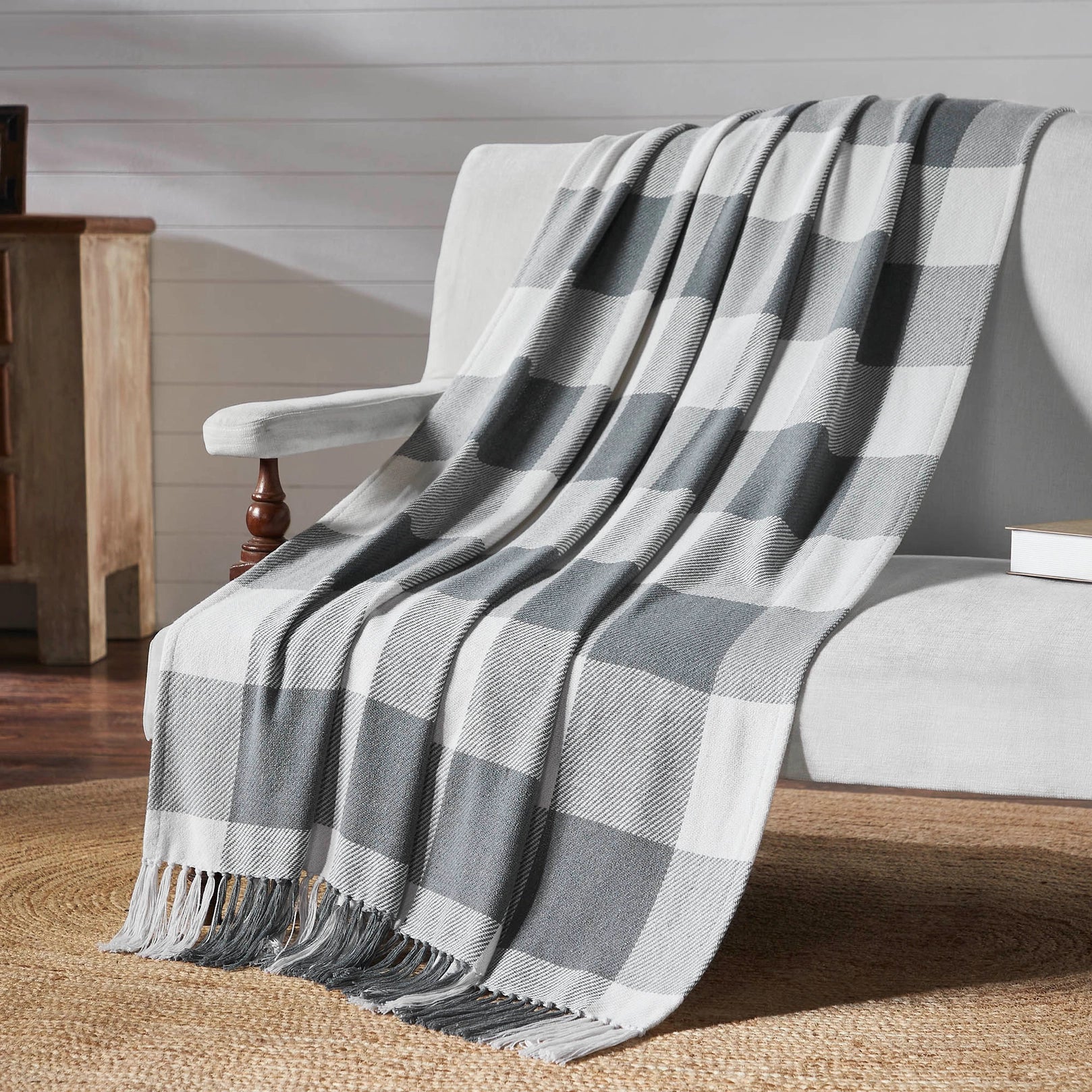 annie buffalo check grey woven throw 50x60 stylish & cozy blanket