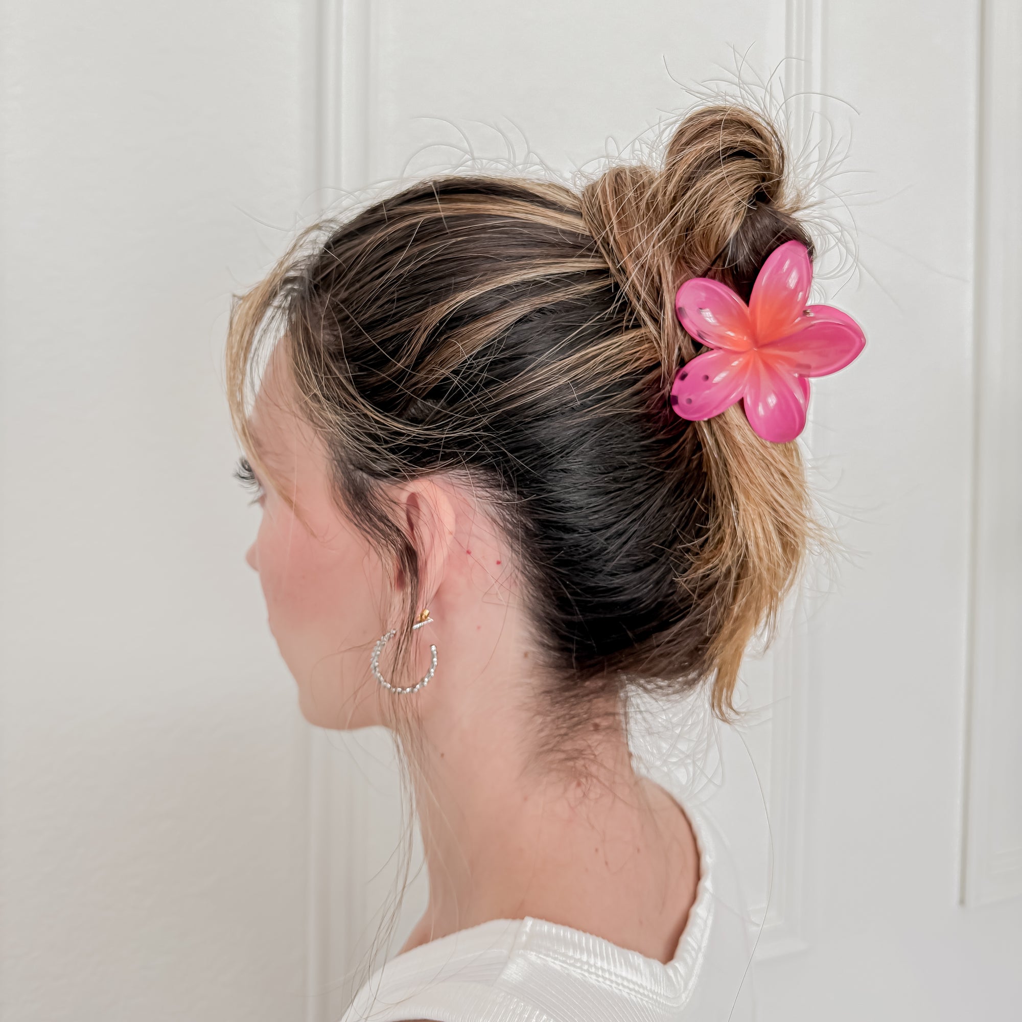 Pink Hawaiian Flower Hair Clips