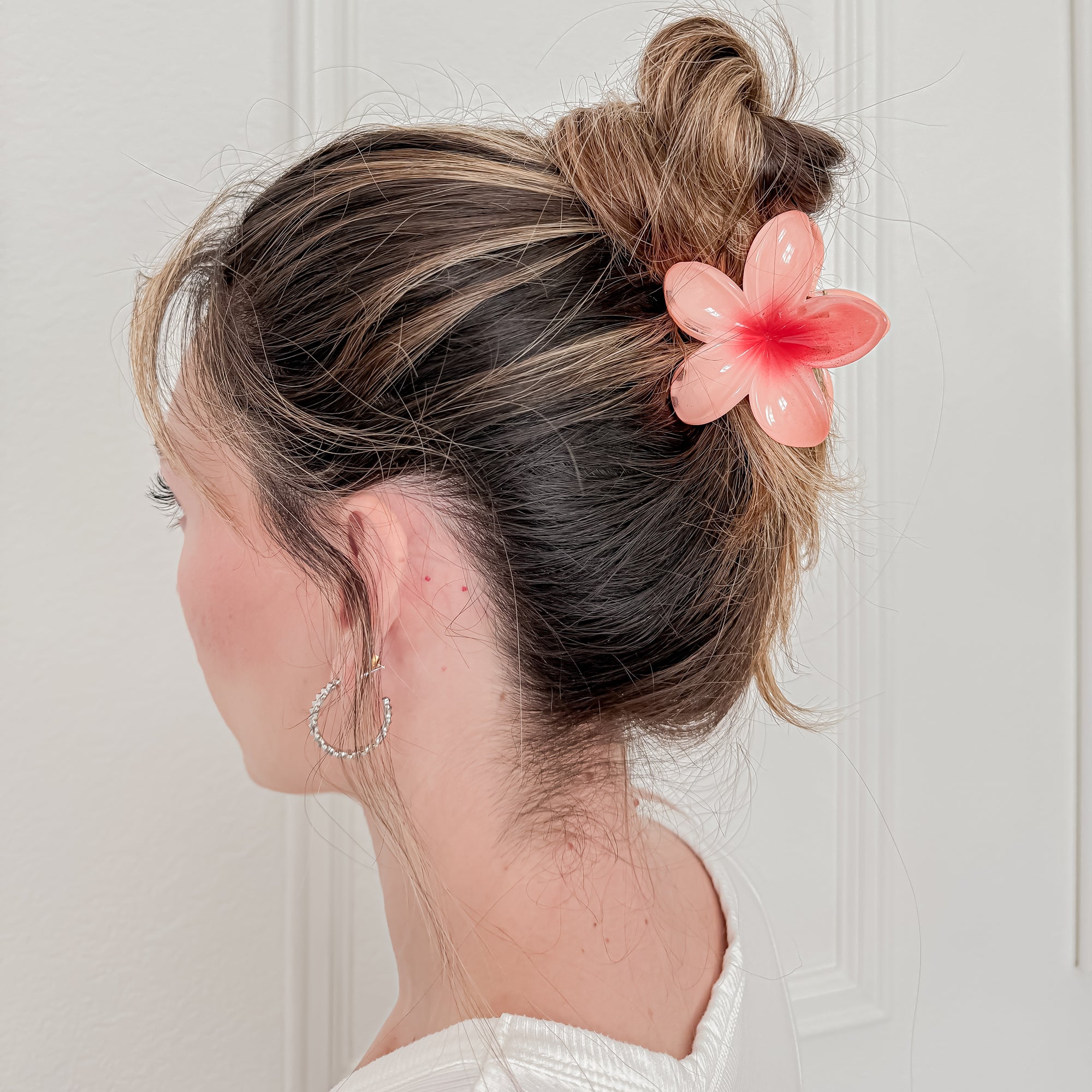 Orange Hawaiian Flower Hair Clips