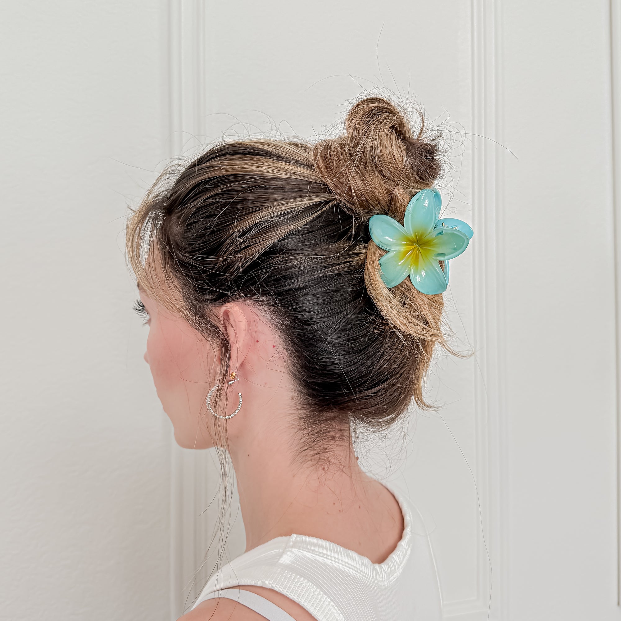 Blue Hawaiian Flower Hair Clips