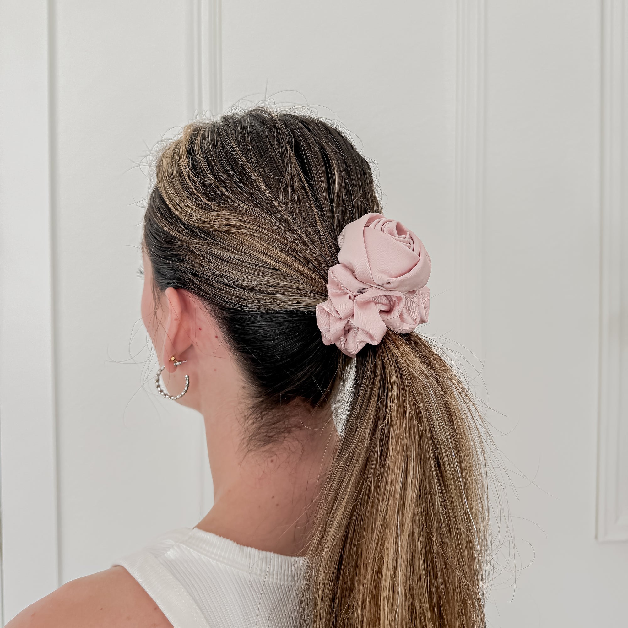 Pink Silk Rose Scrunchie