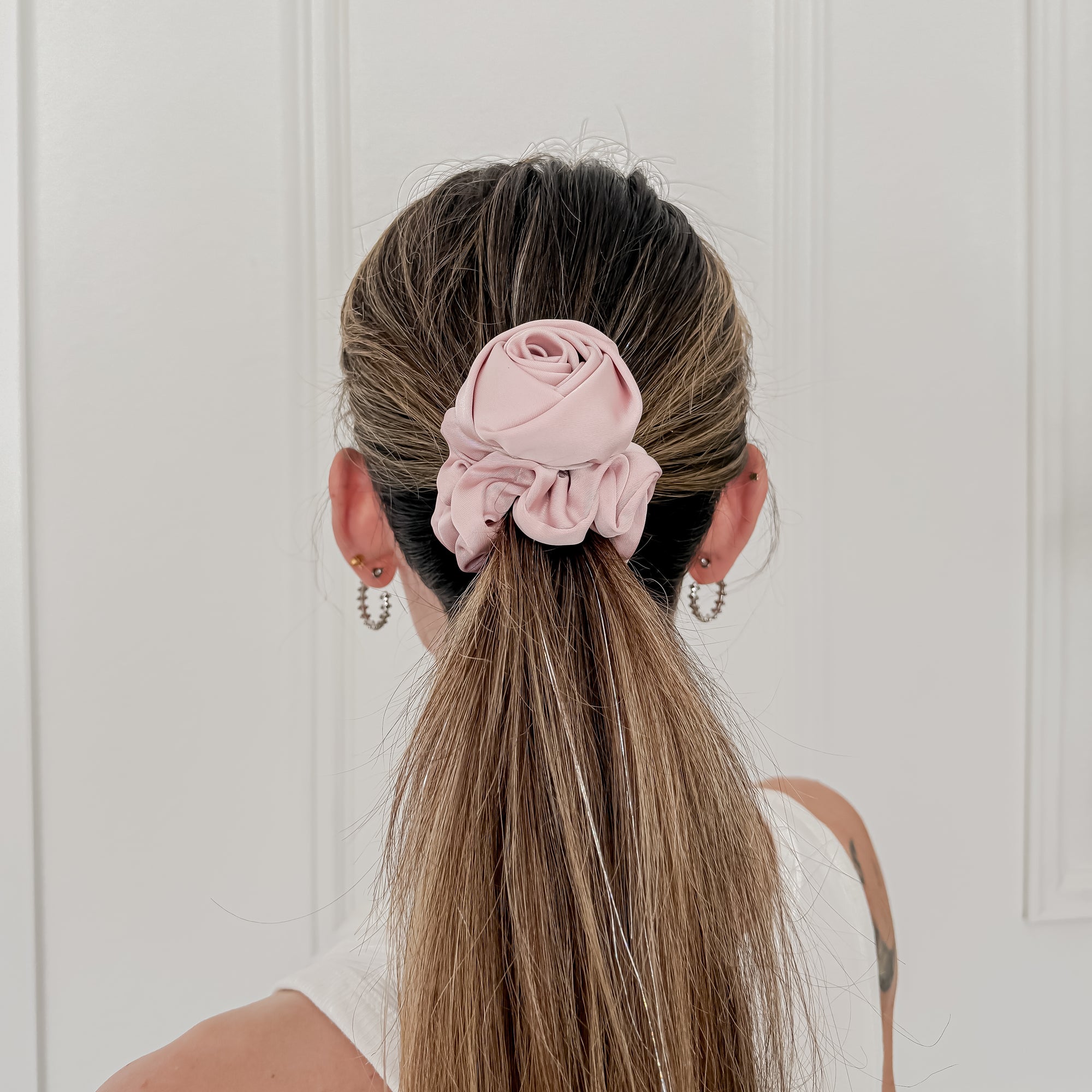 Pink Silk Rose Scrunchie