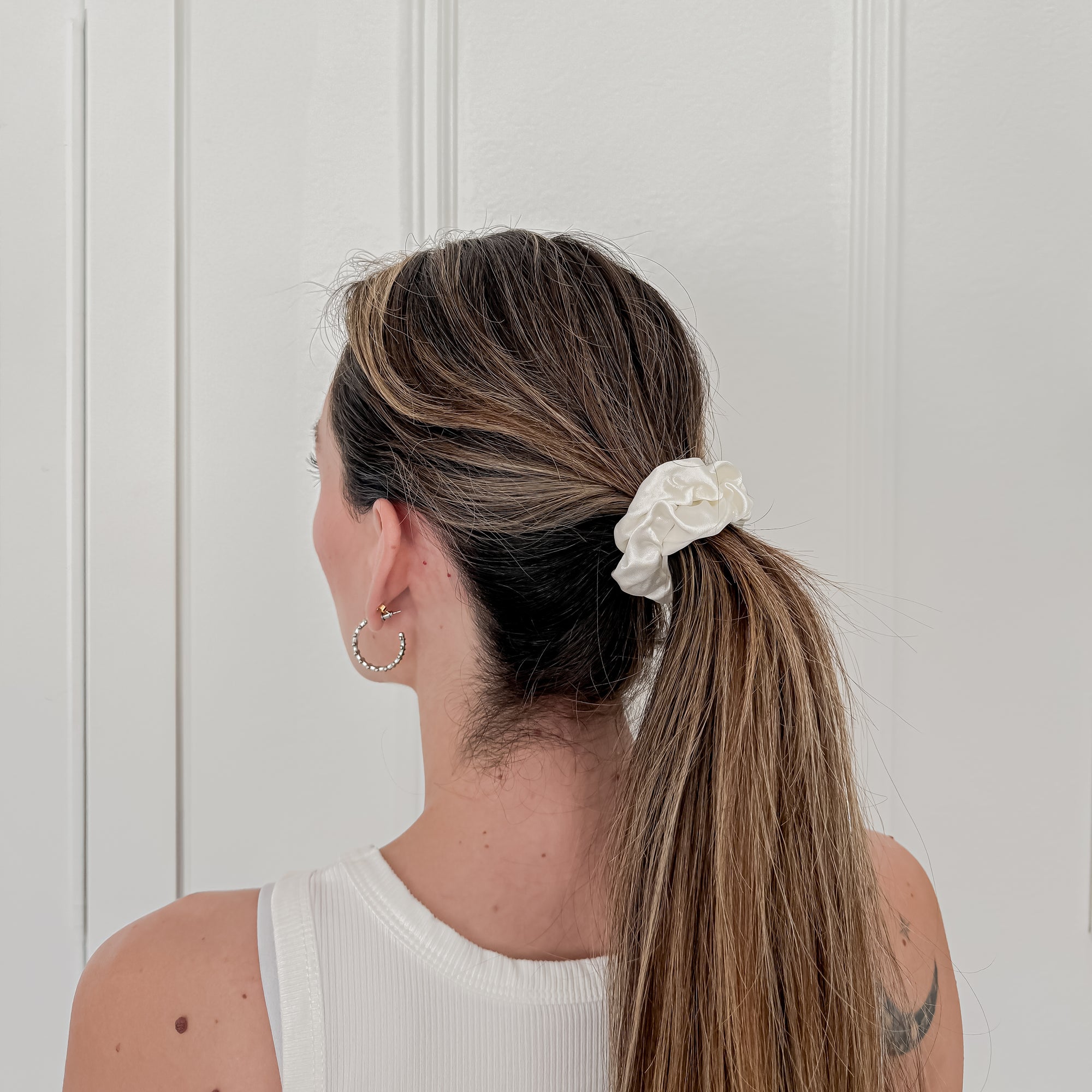 White Thick Silk Scrunchies