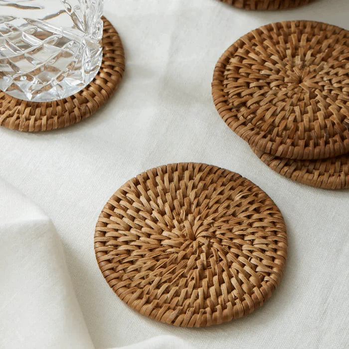 Rattan Coasters Antique Brown Set of 4 Timeless Addition 