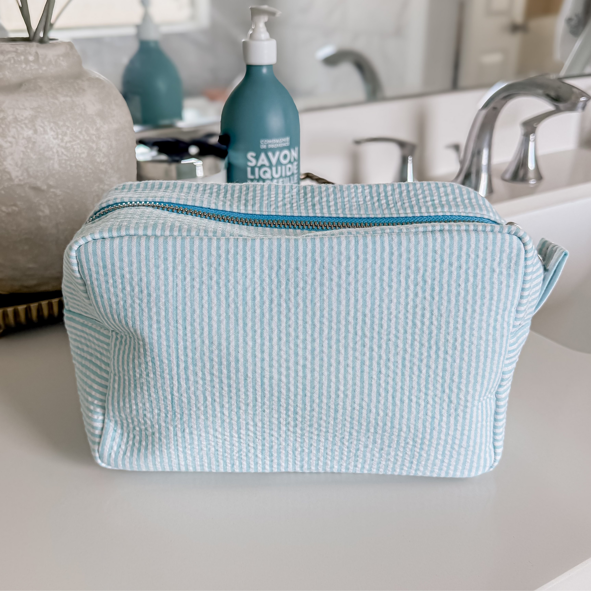 Sky Blue Waffle Makeup Bag