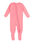 Baby Girls Bubblegum Pink Modal Footed Ruffle One Piece Pajama | 0-3 M