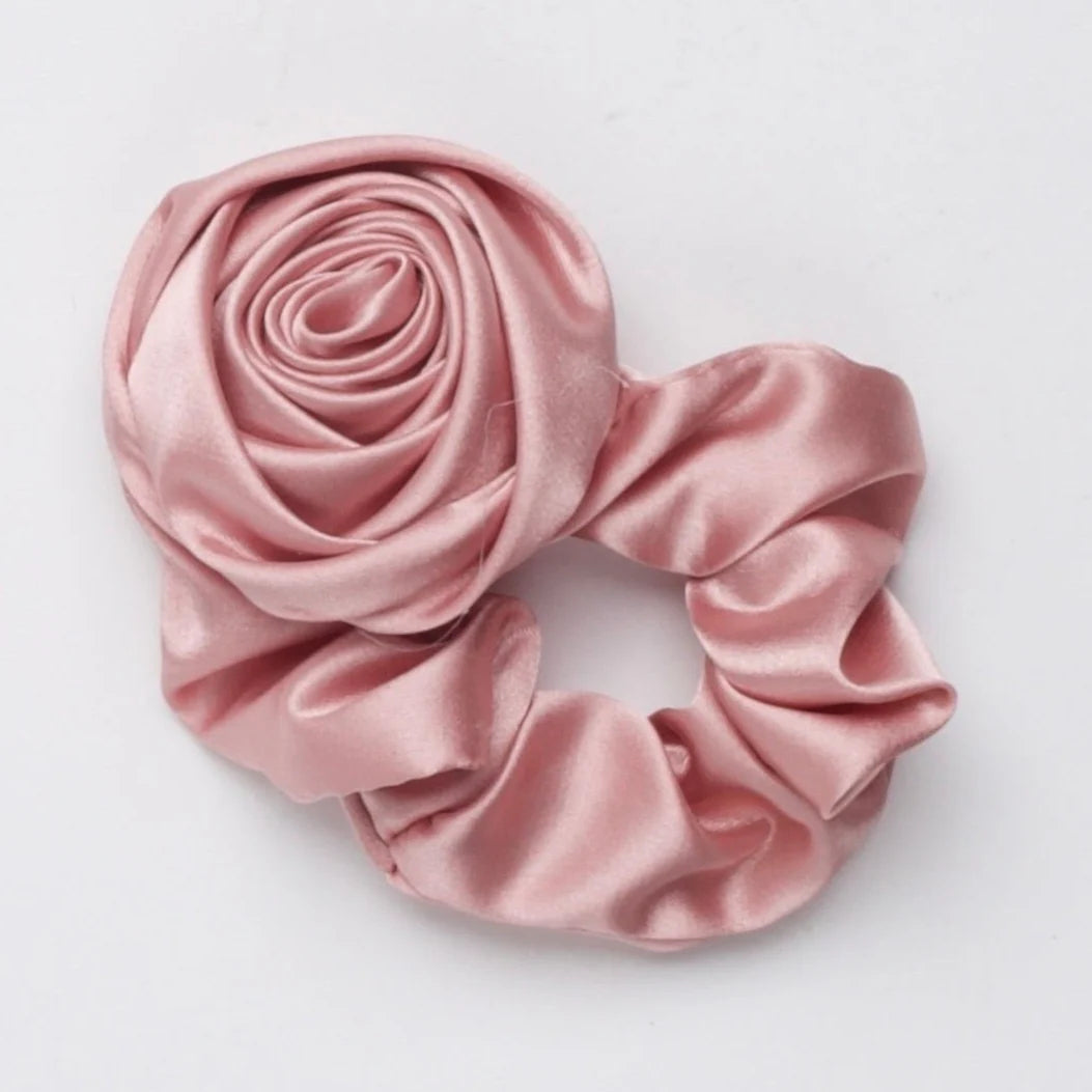 Pink Silk Rose Scrunchie - Luxurious Hair Accessory | Quaboxes