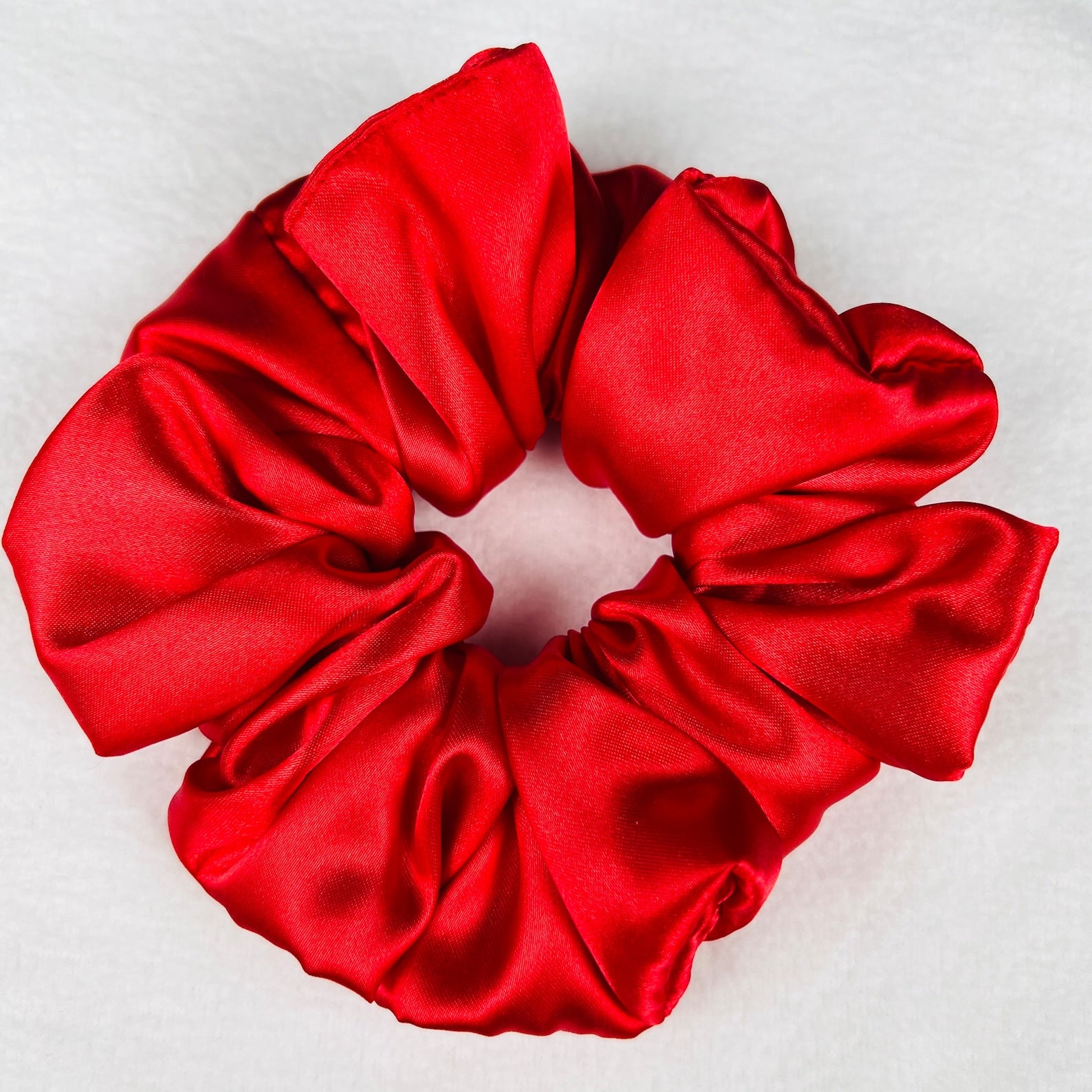 red satin scrunchie