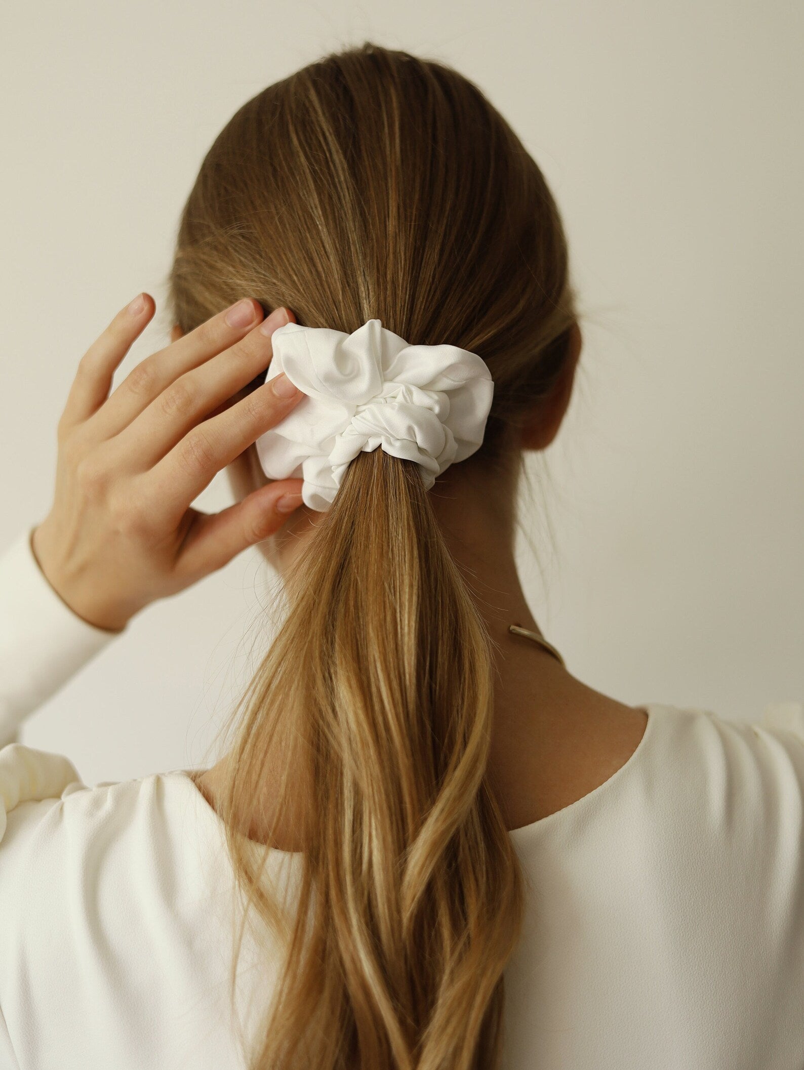 White Thick Silk Scrunchies