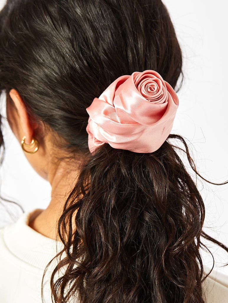 Pink Silk Rose Scrunchie - Luxurious Hair Accessory | Quaboxes