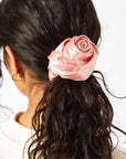 Pink Silk Rose Scrunchie - Luxurious Hair Accessory | Quaboxes